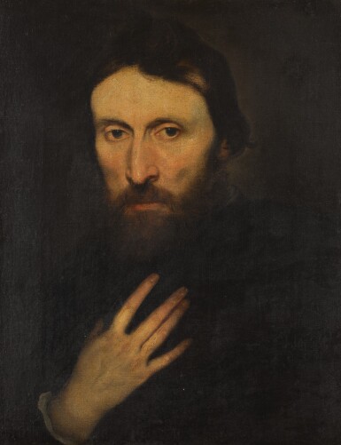 View full screen - View 1 of Lot 87. FOLLOWER OF SIR ANTHONY VAN DYCK | Portrait of a gentleman, head and shoulders, his right arm upon his breast.