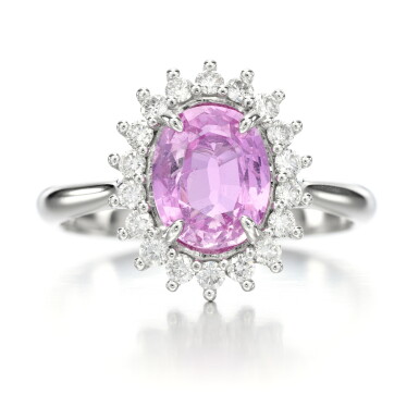 View full screen - View 1 of Lot 86. Pink sapphire and diamond ring.
