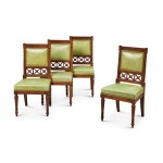 A Set of Four Directoire Green Leather Upholstered Mahogany Side Chairs, Circa 1800