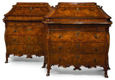 View full screen - View 1 of Lot 126. A PAIR OF NORTH ITALIAN WALNUT AND BURR-WALNUT BUREAUX, LOMBARDY MID-18TH CENTURY.