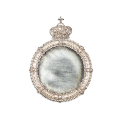 View full screen - View 1 of Lot 124. A large circular silver mirror, Antonio Portelli Calleja, Malta, circa 1845 | Grand miroir rond en argent par Antonio Portelli Calleja, Malte, vers 1845.