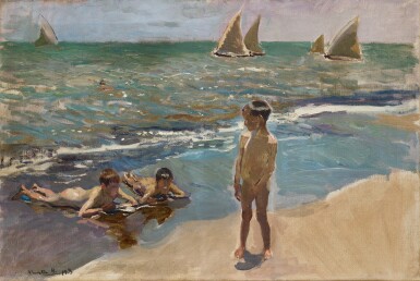 View full screen - View 1 of Lot 522. Ninos en la orilla del mar, Valencia (Children on the seashore, Valencia).