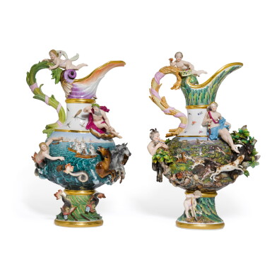 View full screen - View 1 of Lot 130. Two Meissen allegorical vases emblematic of Earth and Water from a set of the Elements, Circa 1875.