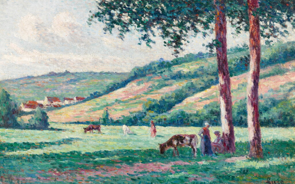 View full screen - View 1 of Lot 21. Paysage aux bergères et vachers.