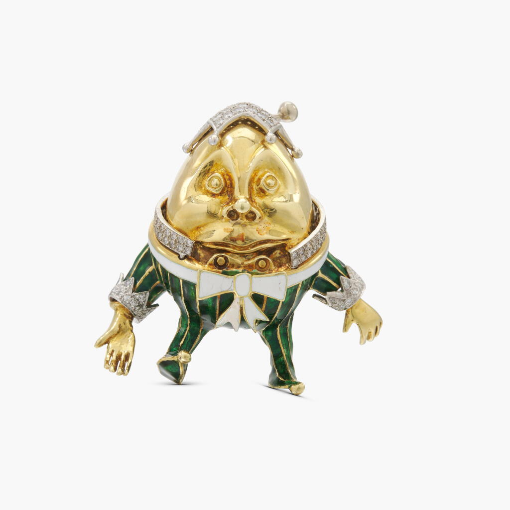 View full screen - View 1 of Lot 215. 'Humpty Dumpty' Enamel and Diamond Brooch .