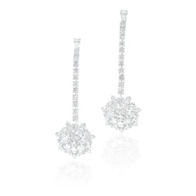 View full screen - View 1 of Lot 851. Pair of diamond earrings.