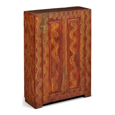 View full screen - View 1 of Lot 1656. RARE RED AND YELLOW GRAIN-PAINTED YELLOW PINE CUPBOARD, PROBABLY TEXAS, CIRCA 1860.
