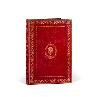 View full screen - View 1 of Lot 77. Description des cérémonies et des fêtes qui ont eu lieu pour le mariage de S.M. l'Empereur Napoléon avec S. A. I. Madame l'Archiduchesse Marie-Louise d'Autriche. Paris, 1810. In-folio. Reliure de Tessier en maroquin rouge. Précieux exemplaire aux armes du tsar Alexandre Ier offert par Napoléon. Exemplaire avec les planches aquarellées. .