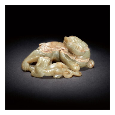 View full screen - View 1 of Lot 258. A PALE GRAY JADE 'MYTHICAL BEAST' GROUP, SONG - MING DYNASTY.