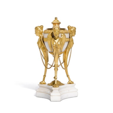 View full screen - View 1 of Lot 68. A George III gilt bronze and white marble perfume burner by Matthew Boulton, last quarter 18th century.