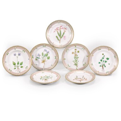 View full screen - View 1 of Lot 97. Five Royal Copenhagen Flora Danica small side plates and two small deep side plates similar, 20th century.
