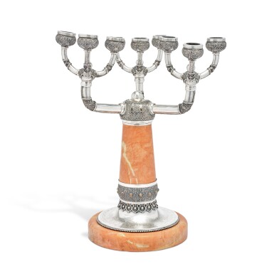 View full screen - View 1 of Lot 27. A Bezalel Silver-Mounted Marble Nine-Light Candelabrum, Jerusalem, circa 1920.