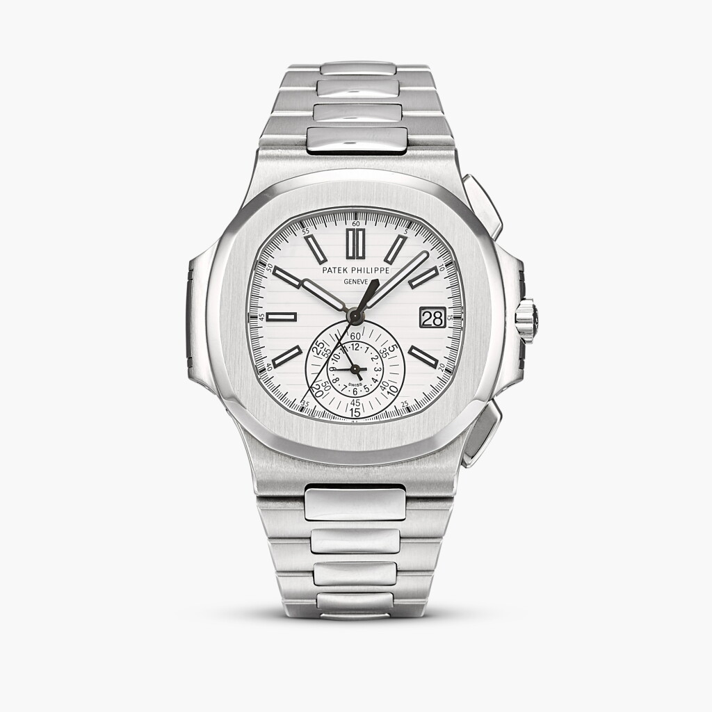 View full screen - View 1 of Lot 2312. Nautilus, Reference 5980 | A stainless steel flyback chronograph bracelet watch with date, Circa 2013.