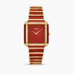 Reference 3727 | A yellow gold, diamond and red agate-set bracelet watch with red agate dial, Made in 1977