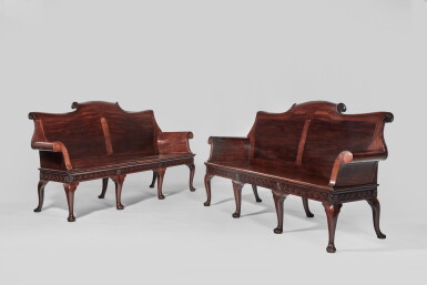 View full screen - View 1 of Lot 61. A Pair of George II Mahogany Hall Settees, Circa 1740.