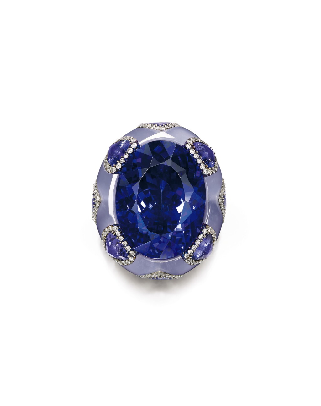 Voir en plein écran - Voir 1 du lot 1650. Wallace Chan | Tanzanite, Chalcedony and Diamond Ring | 陳世英 | 坦桑石 配 玉髓 及 鑽石 戒指 ( 坦桑石重約35.42克拉 ).