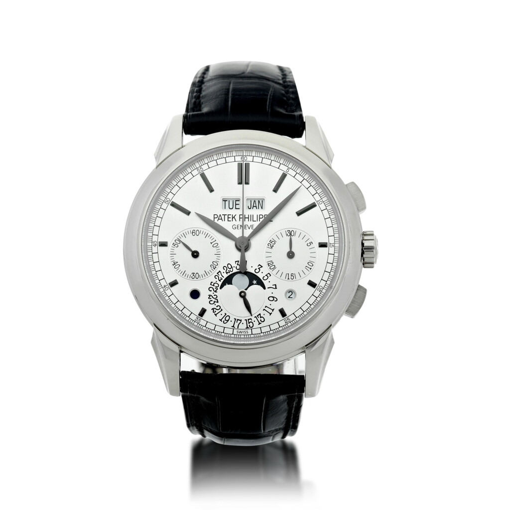 View full screen - View 1 of Lot 174. REFERENCE 5270G A WHITE GOLD PERPETUAL CALENDAR CHRONOGRAPH WRISTWATCH WITH REGISTERS, MOON-PHASES, AND LEAP YEAR INDICATION, CIRCA 2014.