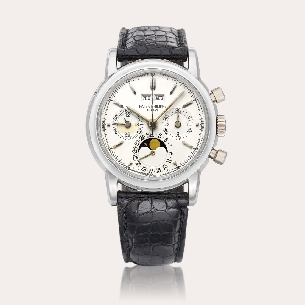 View full screen - View 1 of Lot 2248. Reference 3970, 3rd Series | A platinum perpetual calendar chronograph wristwatch with moon phases, 24 hours and leap year indication, Made in 1992.