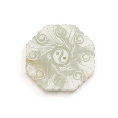 View full screen - View 1 of Lot 233. A CELADON JADE FLORAL PLAQUE, QING DYNASTY, 18TH/19TH CENTURY | 清十八/十九世紀 青白玉花卉紋珮.