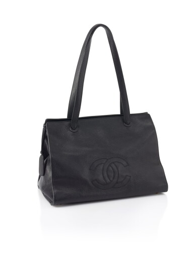 View full screen - View 1 of Lot 7. CHANEL | BLACK LEATHER SHOPPING TOTE BAG .