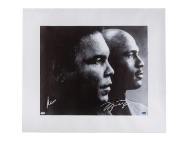 View full screen - View 1 of Lot 7. Michael Jordan & Muhammad Ali Dual Signed 32 x 28" Canvas Print (PSA/DNA, UDA).