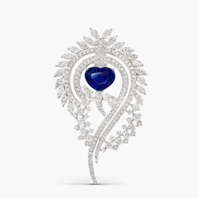 View full screen - View 1 of Lot 1481. Sapphire and Diamond Brooch | 8.13克拉「斯里蘭卡」藍寶石 配 鑽石 胸針.