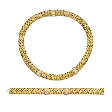 View full screen - View 1 of Lot 271. Gold and Diamond 'Vannerie' Bracelet and Necklace.
