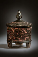 Maya Lidded Blackware Tripod Vessel