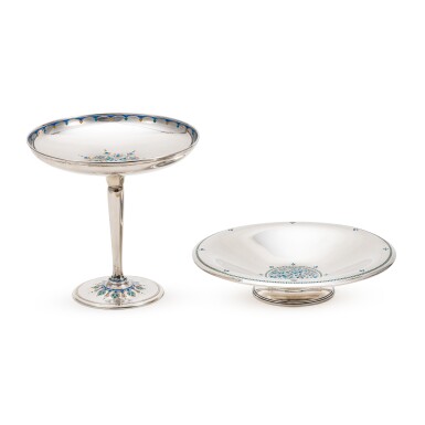 View full screen - View 1 of Lot 146. An Art Deco American Silver and Enamel Bowl And Tazze, Tiffany & Co., New York, Circa 1920.