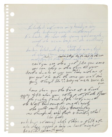 View full screen - View 1 of Lot 104. Bruce Springsteen | A working manuscript for "Born to Run".