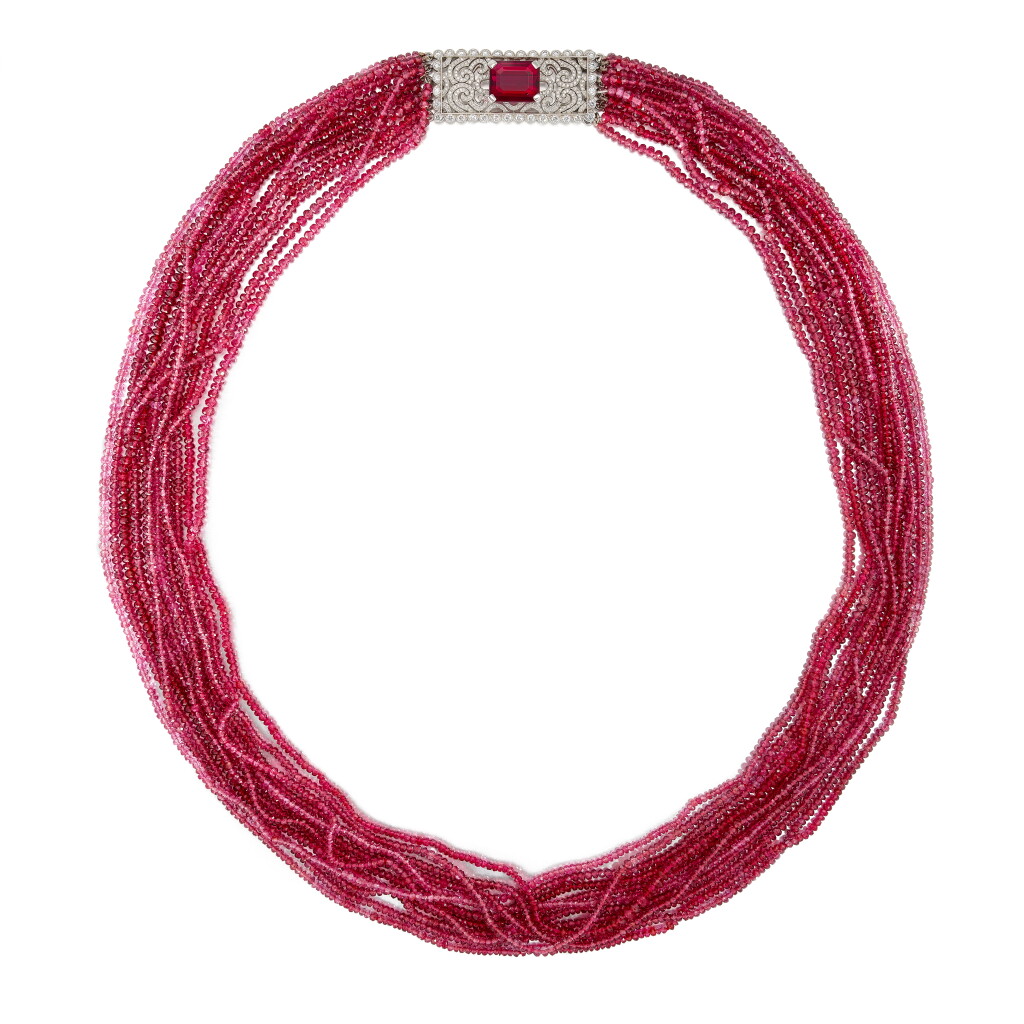 View full screen - View 1 of Lot 2835. Rubellite and Diamond Necklace | 蒂芙尼 | 紅寶碧璽 配 鑽石 項鏈.