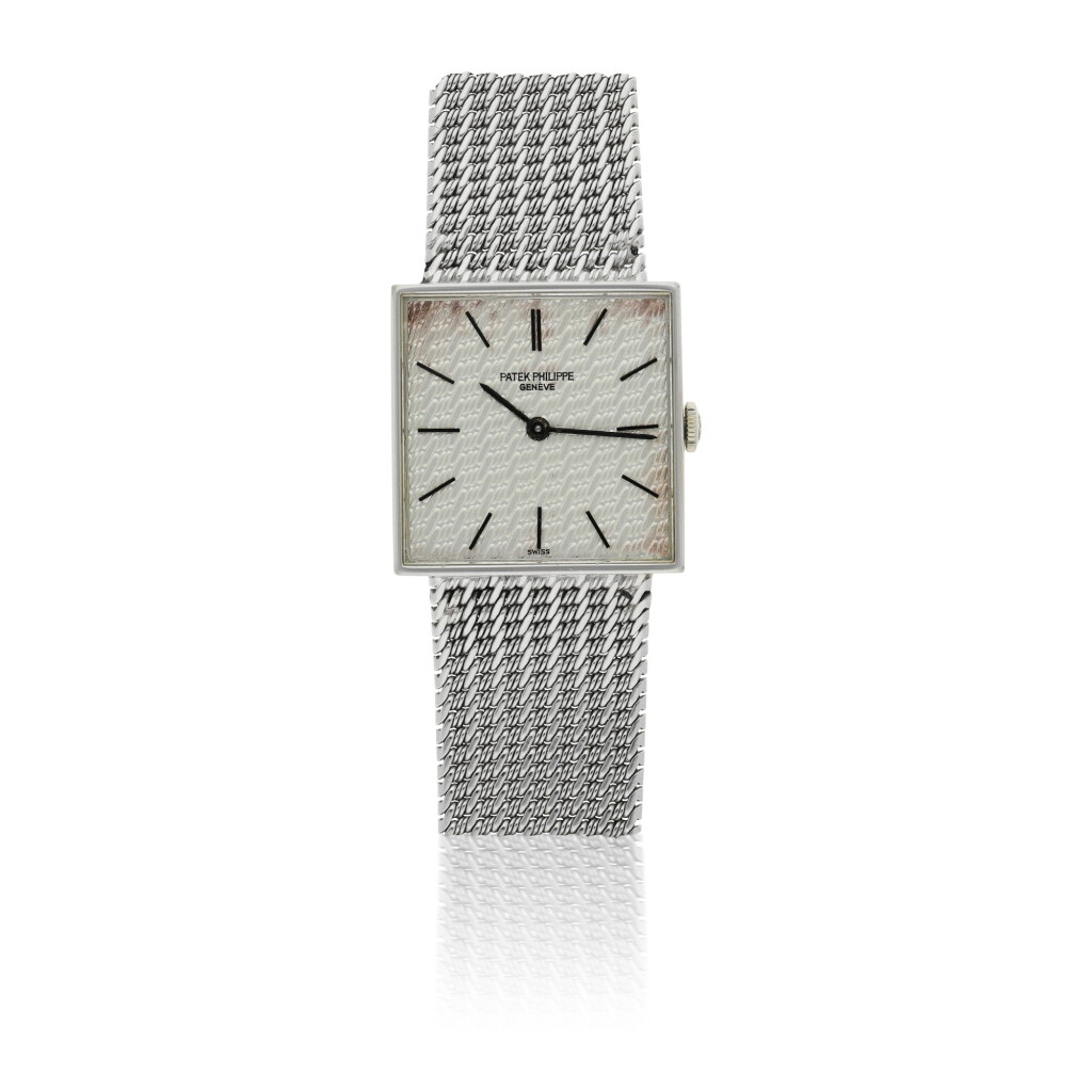 View full screen - View 1 of Lot 118. PATEK PHILIPPE | REF 3430/12, A WHITE GOLD SQUARE FORM BRACELET WATCH CIRCA 1970.