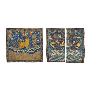 View full screen - View 1 of Lot 297. TWO EMBROIDERED SILK RANK BADGES, QING DYNASTY, 19TH CENTURY | 清十九世紀 緞繡補子一組兩件.