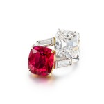 Ruby and Diamond Ring | 卡地亞鑲嵌 | 8.18克拉 紅寶石 配 5.03克拉 方形 G色 鑽石 戒指