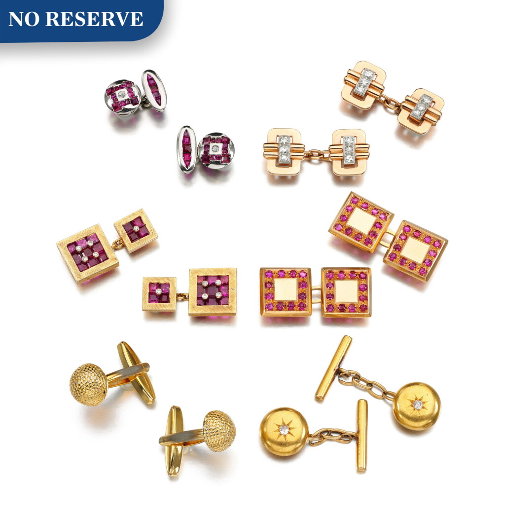 View full screen - View 1 of Lot 186. Six pairs of gem set cufflinks.