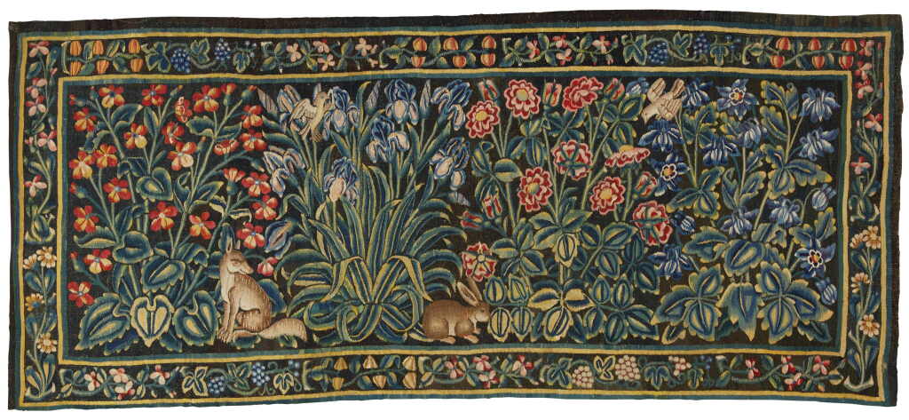 View full screen - View 1 of Lot 26. A Flemish 'millefleurs' and animal tapestry panel, possibly Tournai 16th century, and later.