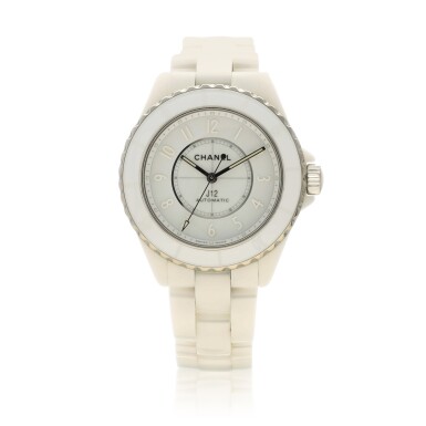 View full screen - View 1 of Lot 9282. Chanel | J12 Phantom, A ceramic and stainless steel wristwatch with white lacquer dial and bracelet, Circa 2019 | 香奈兒 | J12 Phantom 陶瓷及精鋼鏈帶腕錶,備白色漆製錶盤,約2019年製.