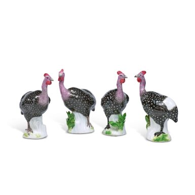 View full screen - View 1 of Lot 13. Four Meissen Figures of Guinea Fowl, Circa 1741.