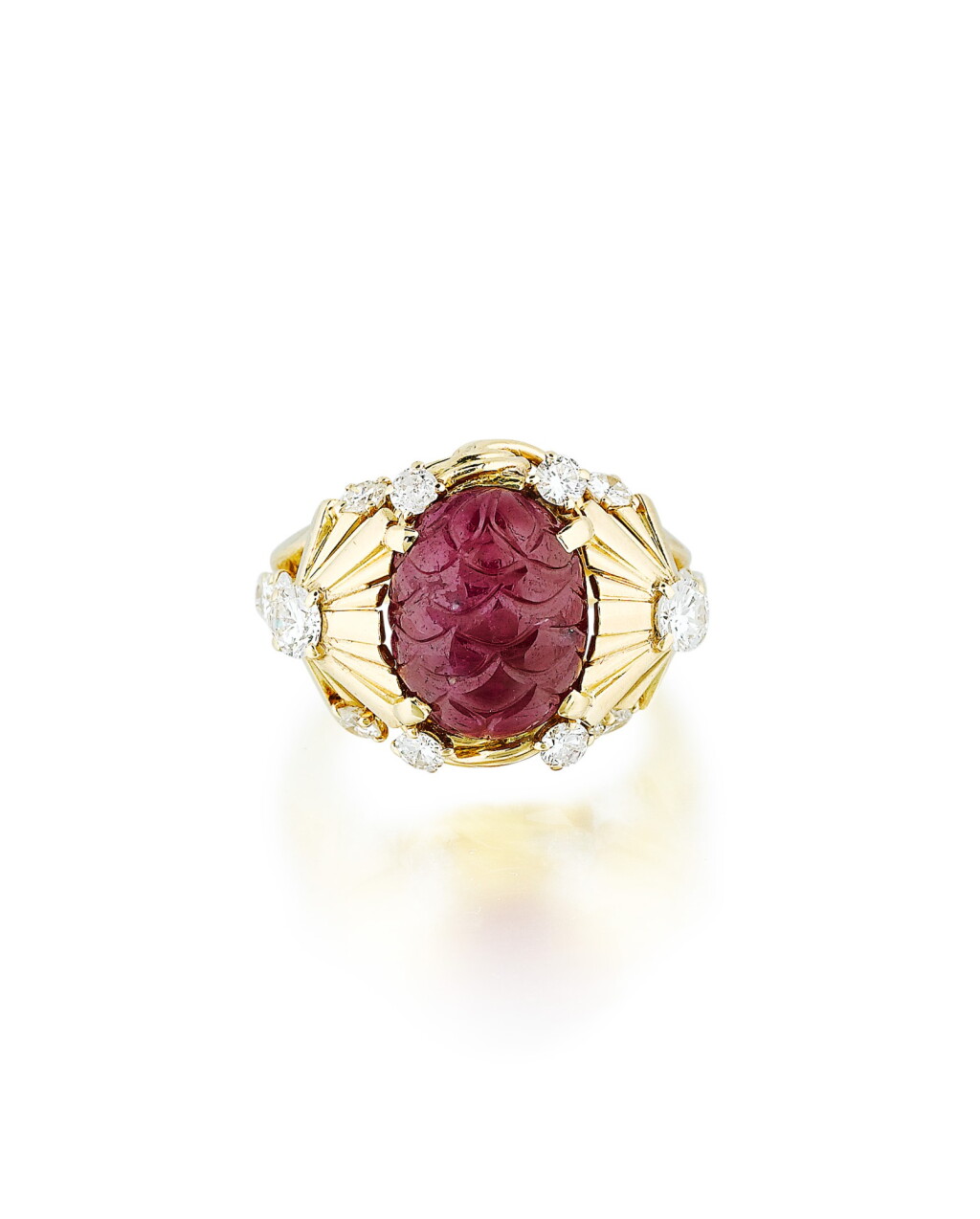 View full screen - View 1 of Lot 16. Ruby and diamond ring | Bague rubis et diamants.