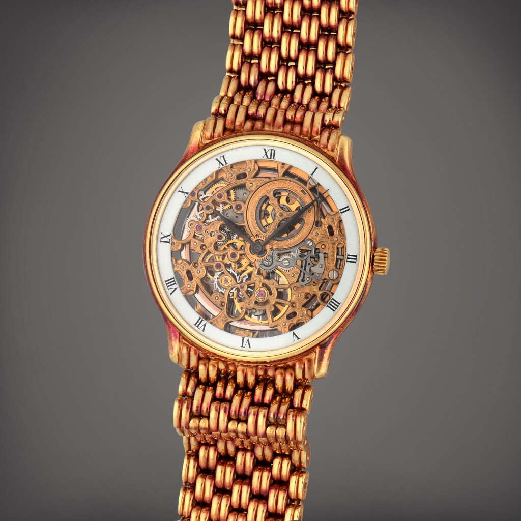 View full screen - View 1 of Lot 379. A yellow gold skeletonized bracelet watch | Circa 1983.