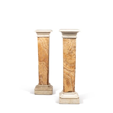 View full screen - View 1 of Lot 206. A pair of marble and alabaster stands, Italy, 19th century | Paire de gaines en marbre et albâtre, Italie, XIXe siècle.