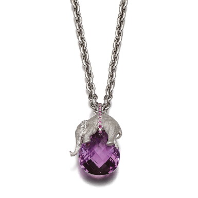 View full screen - View 1 of Lot 150. AMETHYST AND PINK SAPPHIRE NECKLACE, CARRERA Y CARRERA.