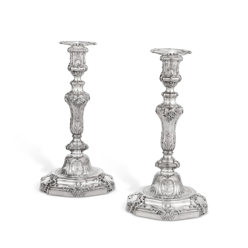 View full screen - View 1 of Lot 165. A pair of silver candlesticks, Louis-Joseph Lenhendrick, Paris, 1765-1766 | Paire de flambeaux en argent par Louis-Joseph Lenhendrick, Paris, 1765-1766.
