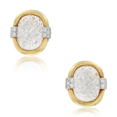 View full screen - View 1 of Lot 134. Paire de clips d’oreille cristal de roche et diamants .