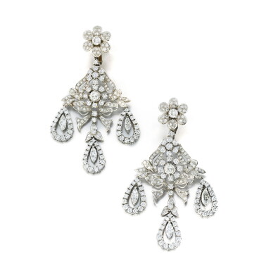 View full screen - View 1 of Lot 1085. A pair of diamond ear clips, circa 1960.