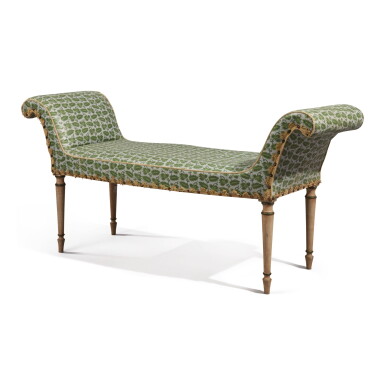 View full screen - View 1 of Lot 873. A GEORGE III STYLE WHITE PAINTED WINDOW BENCH FROM COLFAX AND FOWLER.