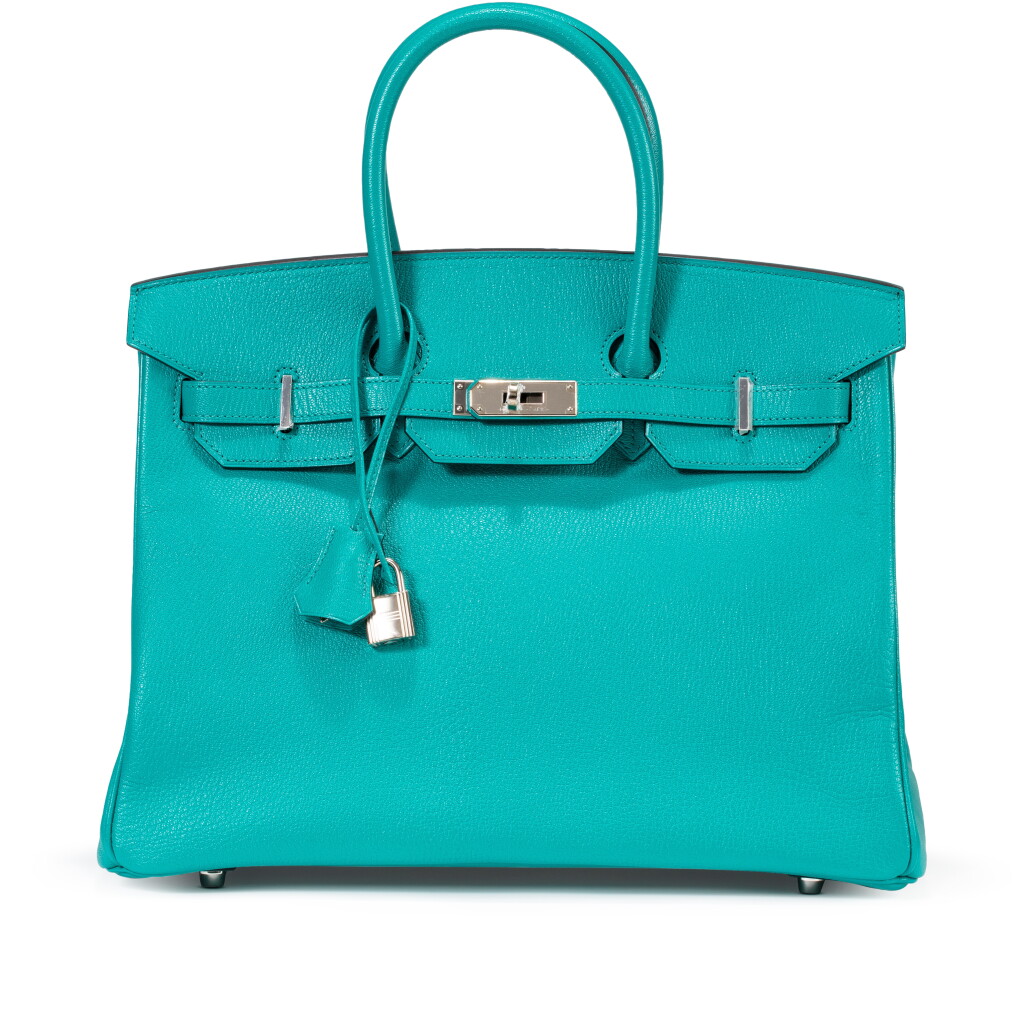 View full screen - View 1 of Lot 429. Vert Vertigo Chèvre Mysore Birkin 35 Palladium Hardware, 2017.