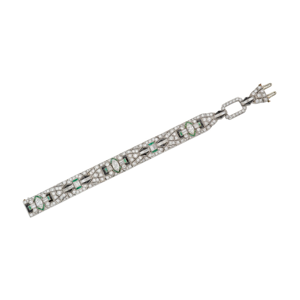 View full screen - View 1 of Lot 86. Emerald, Onyx and Diamond Bracelet.