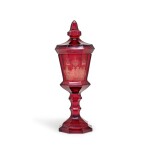 A Bohemian Ruby Glass Elijah Cup and Cover