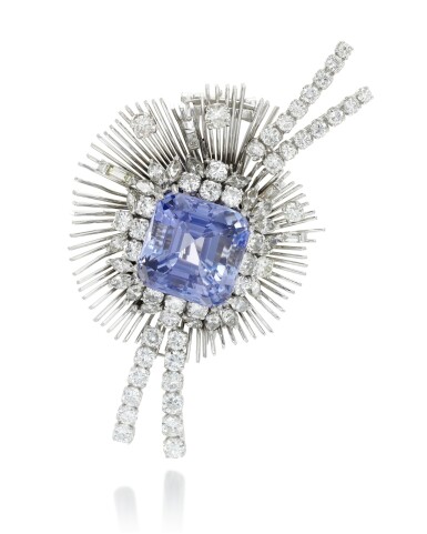 View full screen - View 1 of Lot 242. SAPPHIRE AND DIAMOND BROOCH.